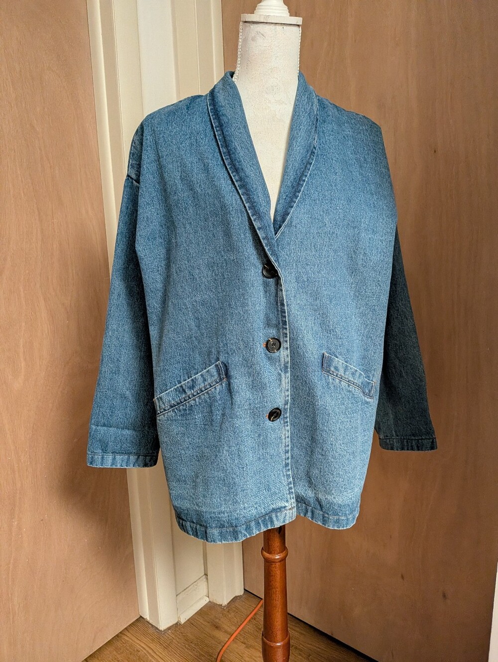 Promesa Size Small Oversized Denim Cardigan Jacket Open Front Blue Jean Utility - Picture 5 of 10
